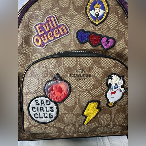 Coach Bundle Disney X Villains Backpack &  Wristlet Signature Canvas w/Patches, - Picture 3 of 12